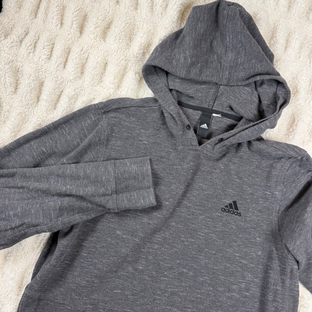 Adidas Mens Space Dye Heather Gray Pullover Hoodie Sweatshirt Logo Large